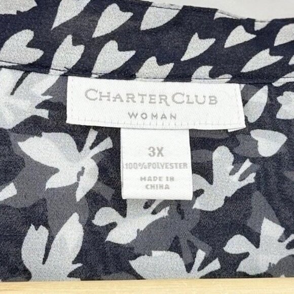 Charter Club Plus Size Navy Blue & White Print Button Front Chiffon Shirt Sz 3x - Picture 4 of 9